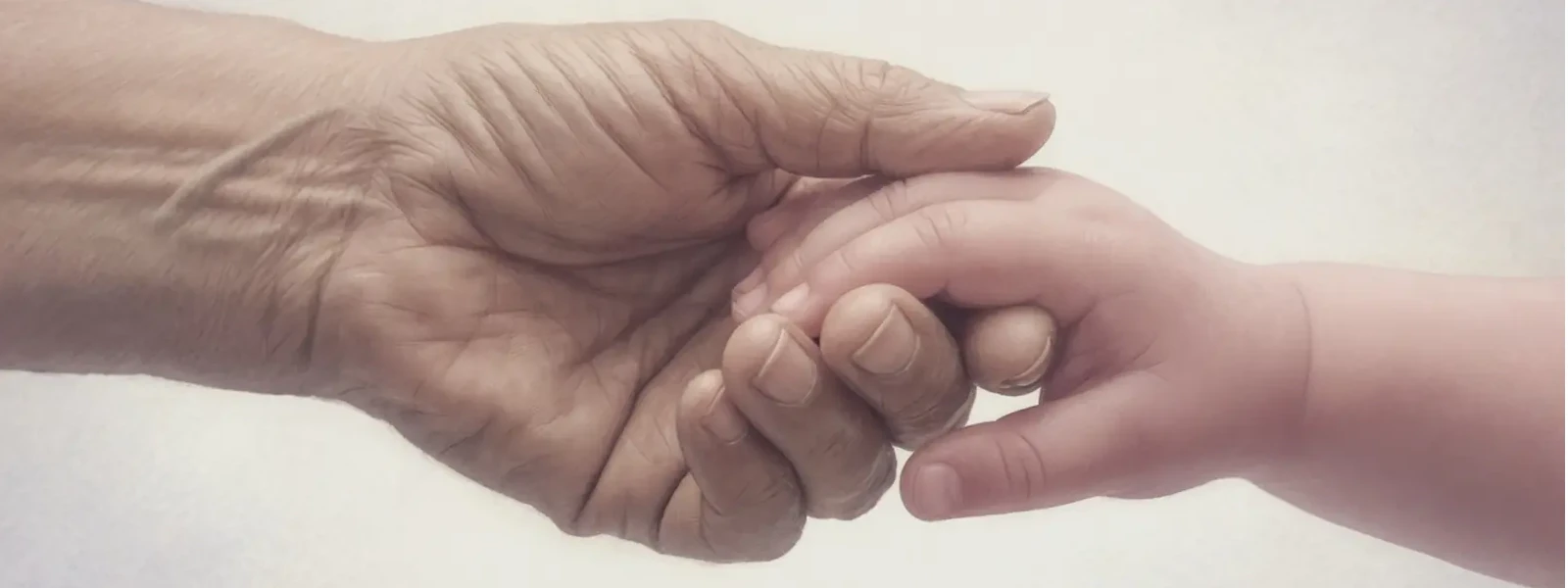En äldre hand som håller ett barns hand